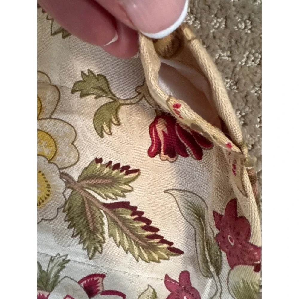 Waverly Floral Scalloped Window Valance Cream Red Green Striped Trim 50x18